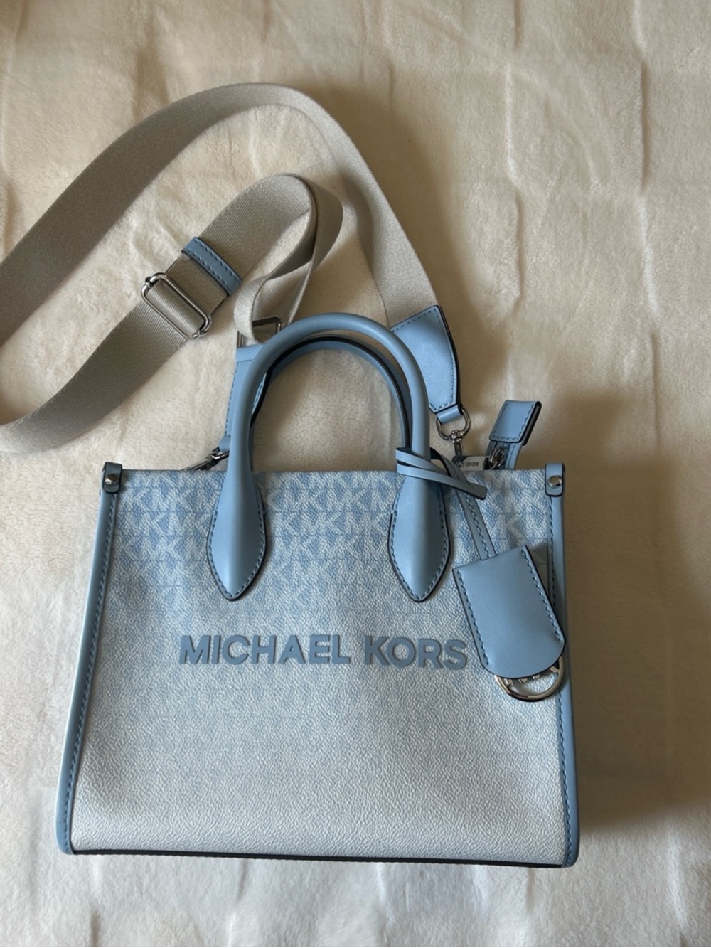 MICHAEL KORS Light Blue Logo Satchel with Detachable Strap